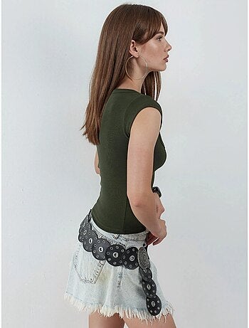 Blouse coupe ajustée côtelée à col en u busem