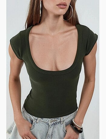 Blouse coupe ajustée côtelée à col en u busem
