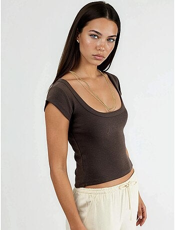 Blouse coupe ajustée côtelée à col en u busem