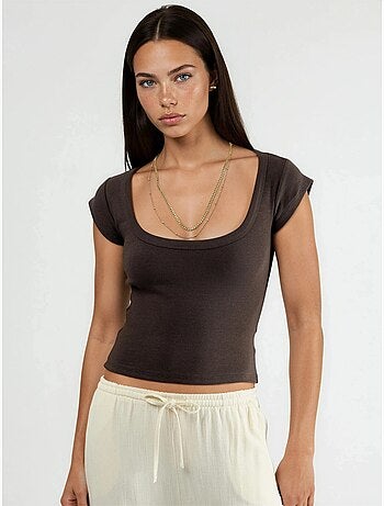 Blouse coupe ajustée côtelée à col en u busem