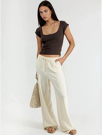 Blouse coupe ajustée côtelée à col en u busem