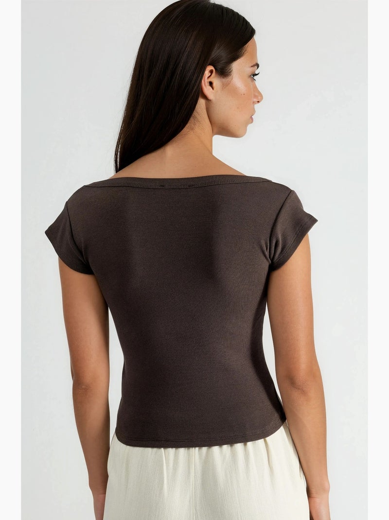 Blouse coupe ajustée côtelée à col en u busem Marron chocolat - Kiabi