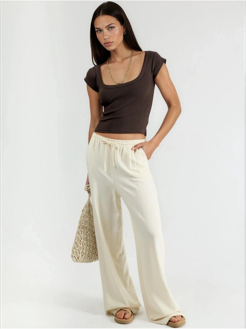 Blouse coupe ajustée côtelée à col en u busem Marron chocolat - Kiabi