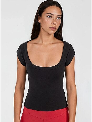 Blouse coupe ajustée côtelée à col en u busem