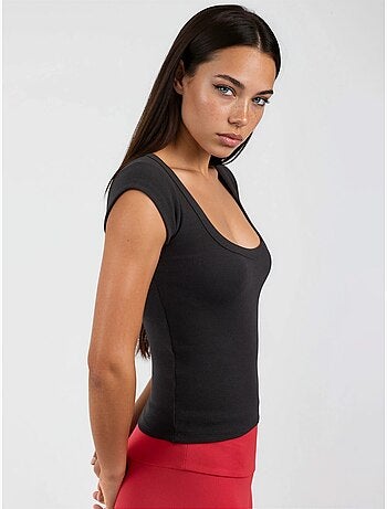 Blouse coupe ajustée côtelée à col en u busem