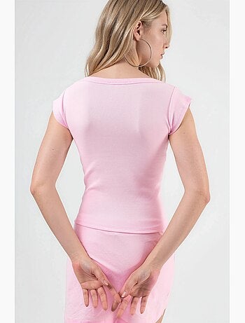 Blouse coupe ajustée côtelée à col en u busem