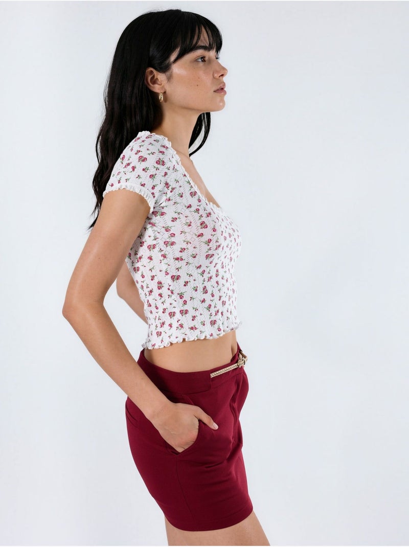 Blouse courte à encolure en u à fleurs avec volants busem Multicolore - Kiabi