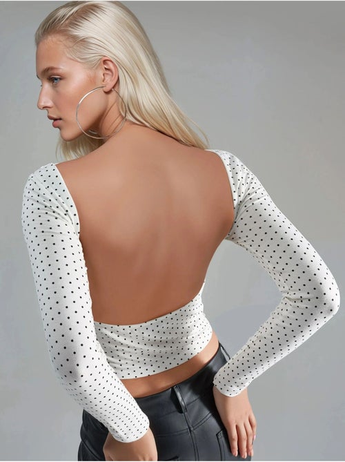Blouse courte à pois , coupe ajustée, col en u busem - Kiabi Blouse courte à pois , coupe ajustée, col en u busem - Kiabi