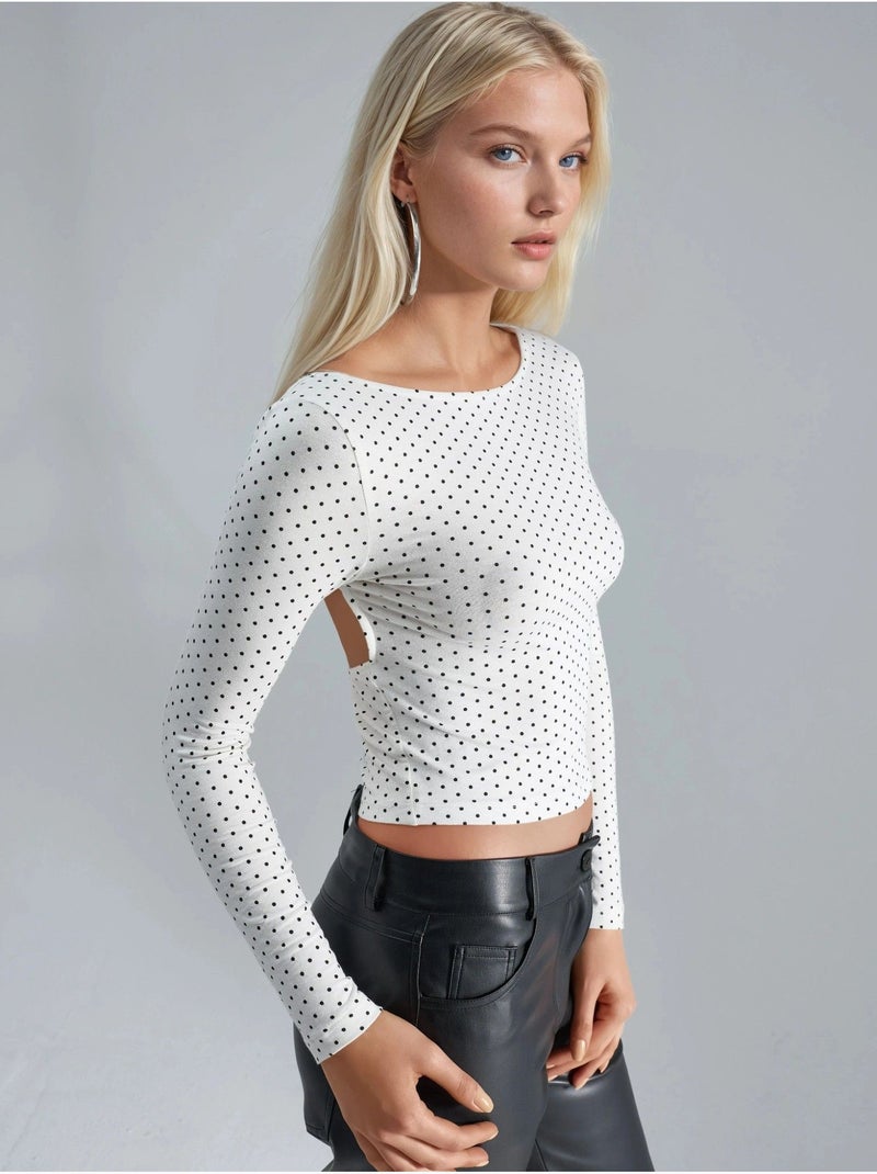 Blouse courte à pois , coupe ajustée, col en u busem Blanc - Kiabi