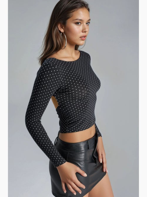 Blouse courte à pois , coupe ajustée, col en u busem - Kiabi Blouse courte à pois , coupe ajustée, col en u busem - Kiabi
