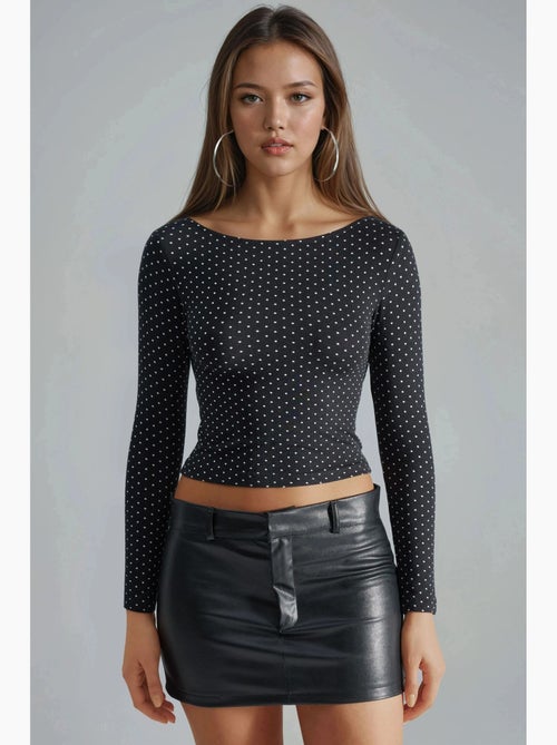 Blouse courte à pois , coupe ajustée, col en u busem - Kiabi Blouse courte à pois , coupe ajustée, col en u busem - Kiabi