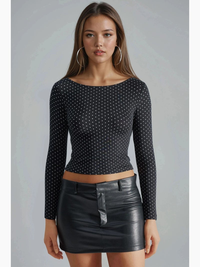 Blouse courte à pois , coupe ajustée, col en u busem Noir - Kiabi