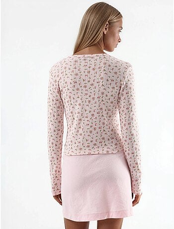 Blouse courte côtelée à fleurs avec fermeture boutonnée busem