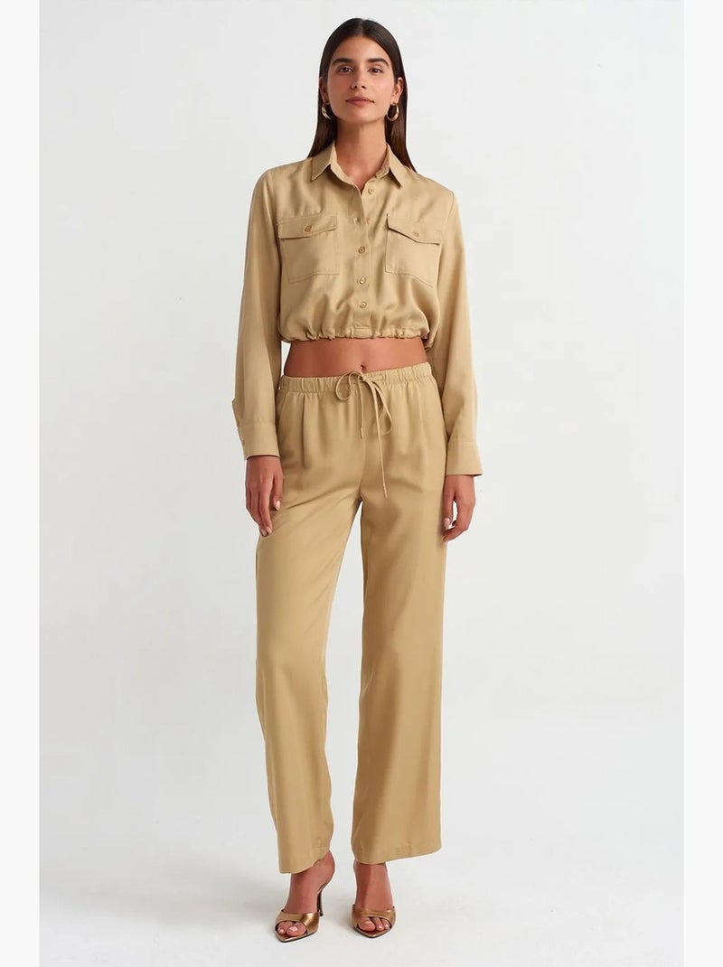 Blouse courte en tencel façon chemise dilvin Camel - Kiabi