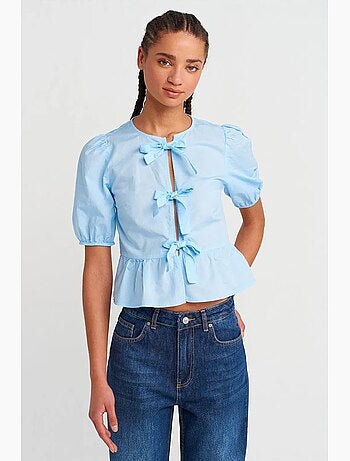 Blouse courte femme avec détail nœud dilvin