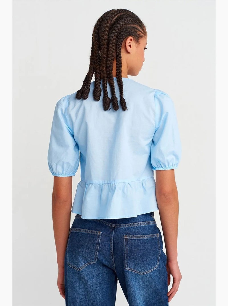Blouse courte femme avec détail nœud dilvin Bleu ciel - Kiabi