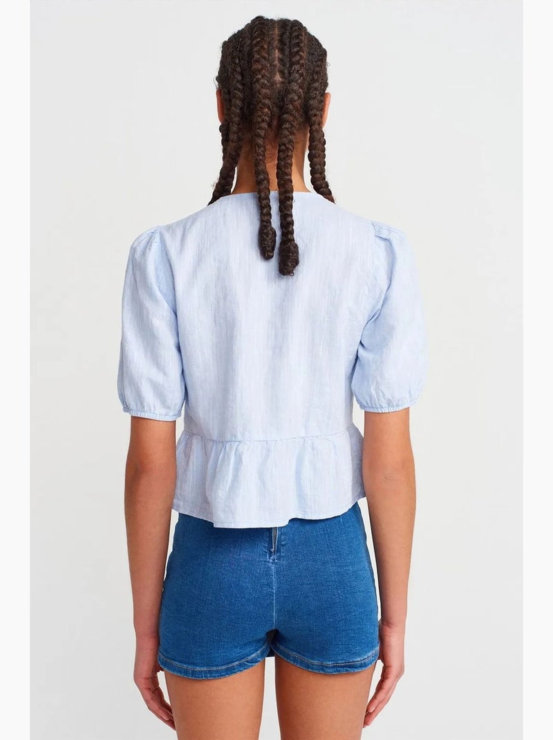 Blouse courte femme avec détail nœud dilvin Bleu pastel - Kiabi