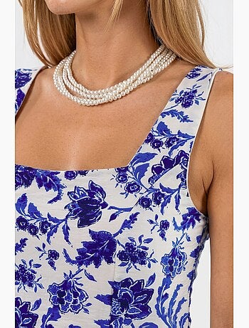Blouse courte fleurie à col carré busem