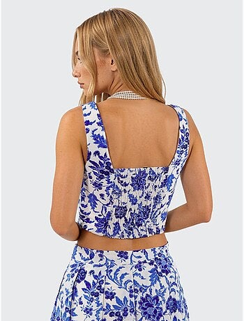 Blouse courte fleurie à col carré busem