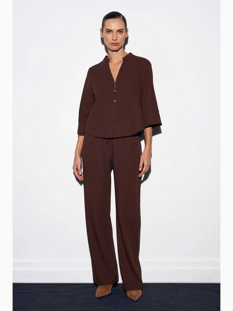 Blouse crêpe mao kraag dilvin Chocoladebruin - Kiabi