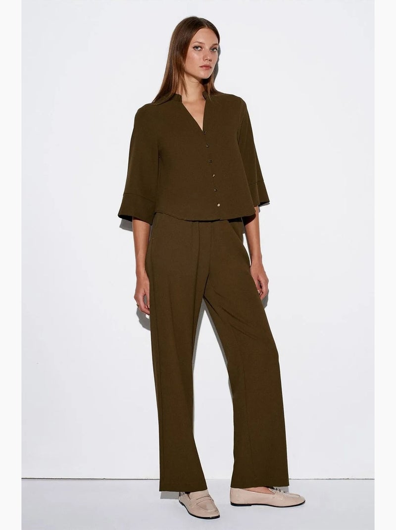Blouse crêpe mao kraag dilvin Kakigroen - Kiabi