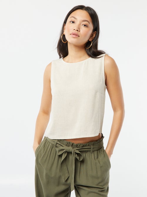 Blouse crop en lin mélangé - Kiabi