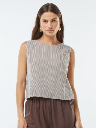 Blouse crop en lin mélangé sans manches