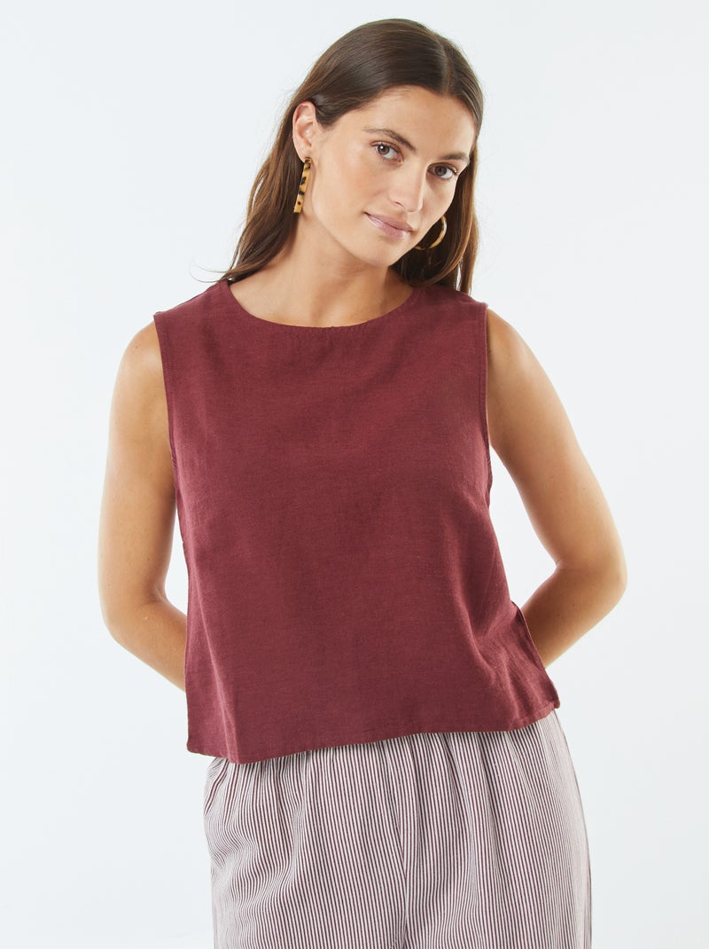 Blouse crop en lin mélangé sans manches Rouge - Kiabi