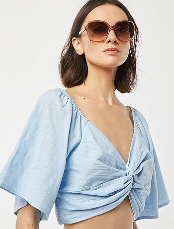 Blouse cropped avec noeud fantaisie et manches forme papillon