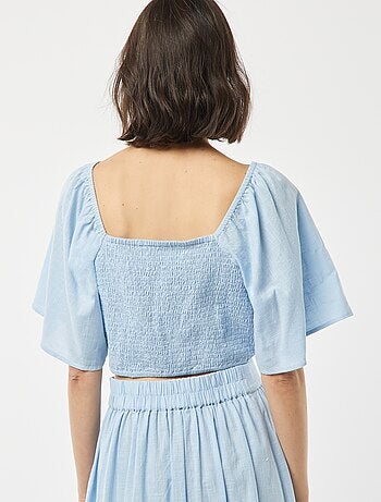 Blouse cropped avec noeud fantaisie et manches forme papillon
