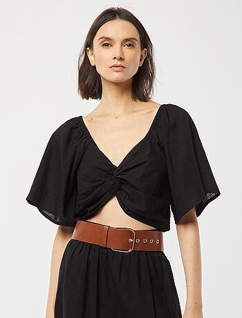 Blouse cropped avec noeud fantaisie et manches forme papillon
