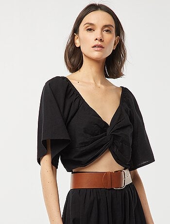 Blouse cropped avec noeud fantaisie et manches forme papillon
