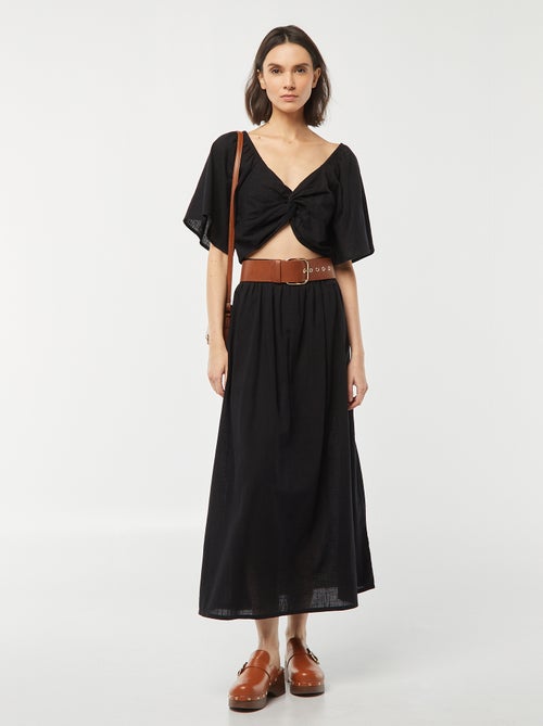 Blouse cropped avec noeud fantaisie et manches forme papillon - Kiabi