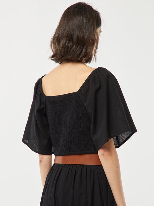 Blouse cropped avec noeud fantaisie et manches forme papillon - Kiabi