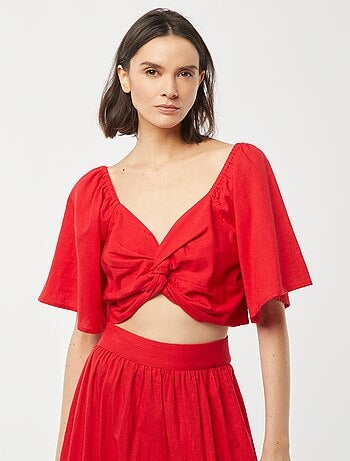 Blouse cropped avec noeud fantaisie et manches forme papillon
