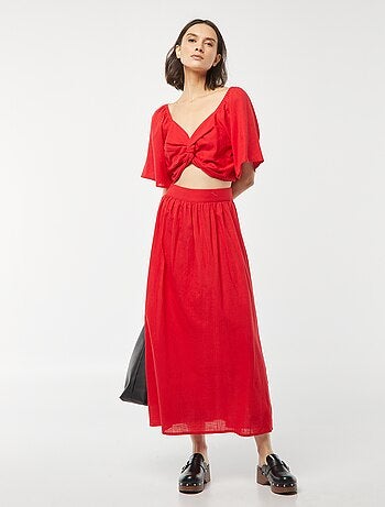 Blouse cropped avec noeud fantaisie et manches forme papillon