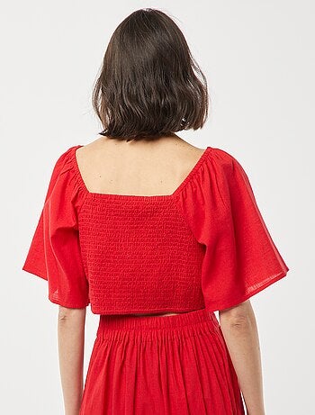 Blouse cropped avec noeud fantaisie et manches forme papillon