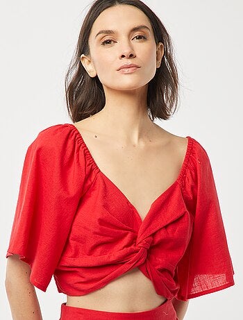 Blouse cropped avec noeud fantaisie et manches forme papillon