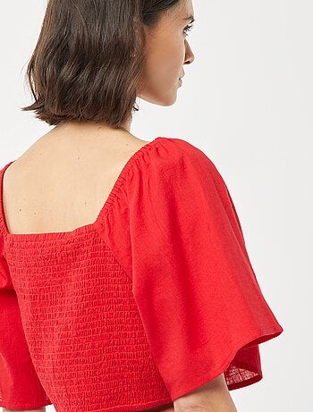 Blouse cropped avec noeud fantaisie et manches forme papillon