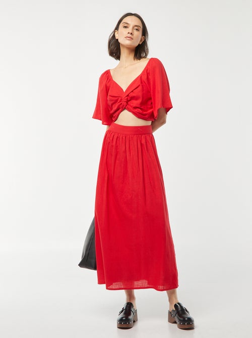 Blouse cropped avec noeud fantaisie et manches forme papillon - Kiabi