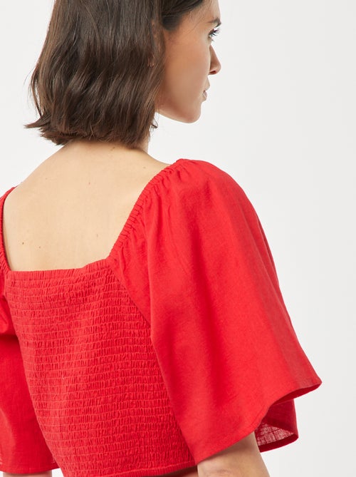 Blouse cropped avec noeud fantaisie et manches forme papillon - Kiabi