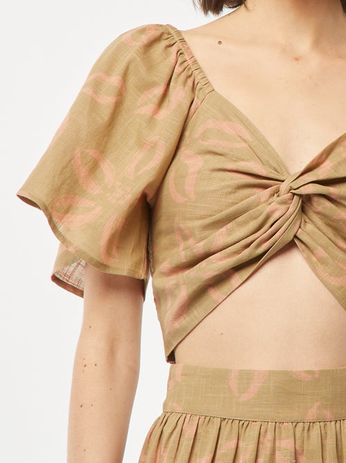 Blouse cropped avec noeud fantaisie et manches forme papillon - Kiabi