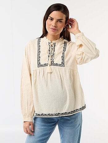 Blouse de maternité brodée en gaze de coton