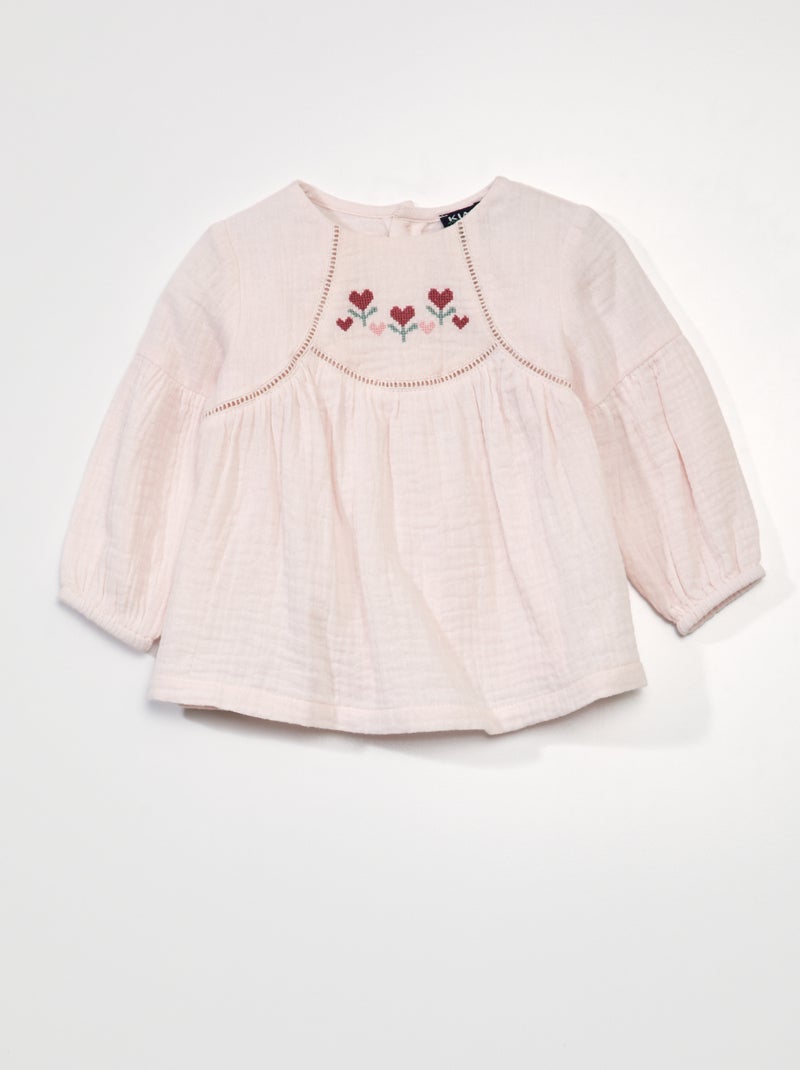 Blouse double gaze de coton Rose - Kiabi
