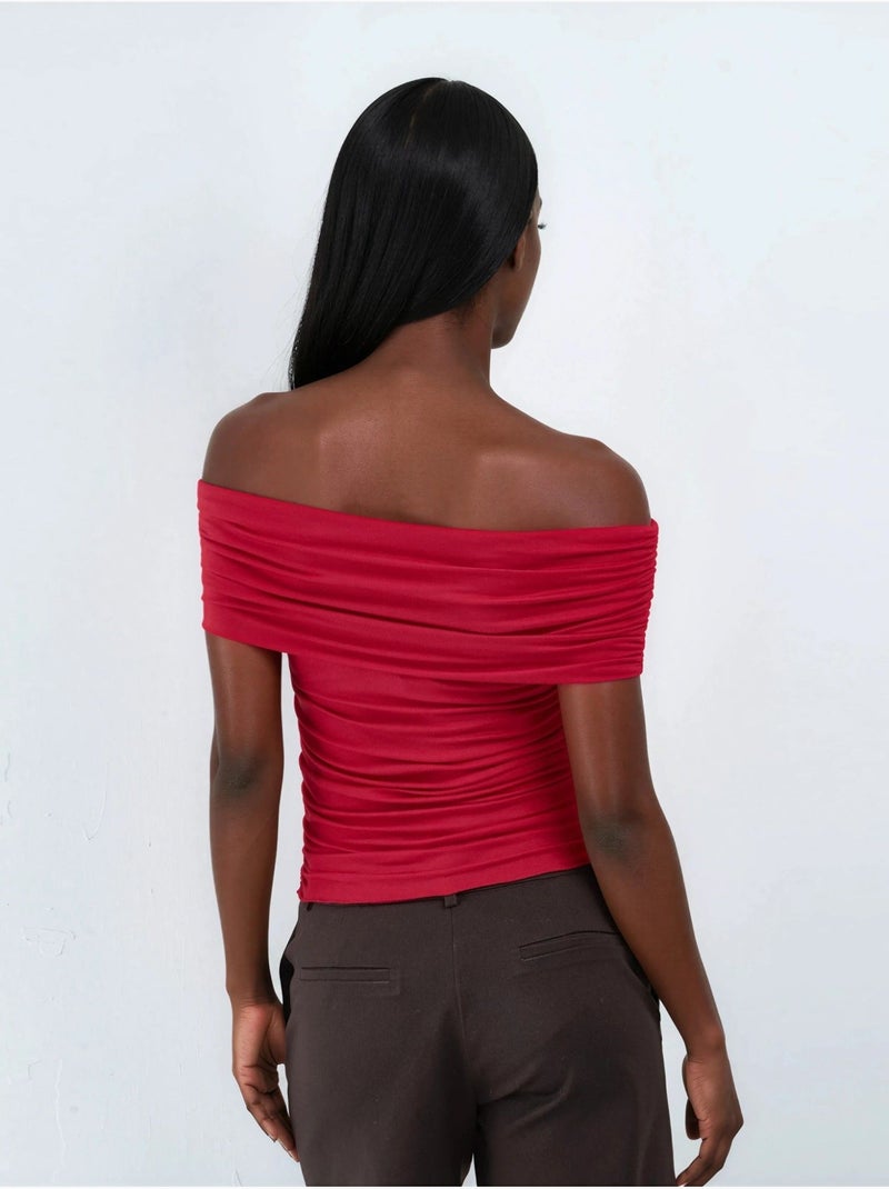 Blouse drapée à épaules dénudées busem Rouge - Kiabi