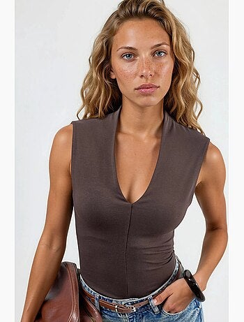 Blouse drapée sans manches avec col en v busem