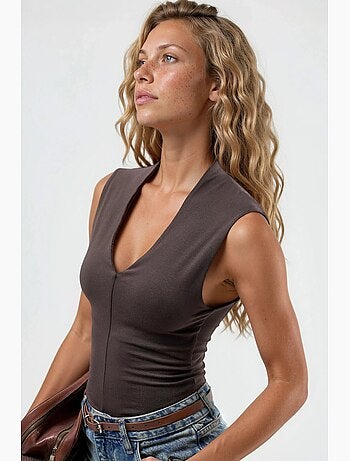 Blouse drapée sans manches avec col en v busem