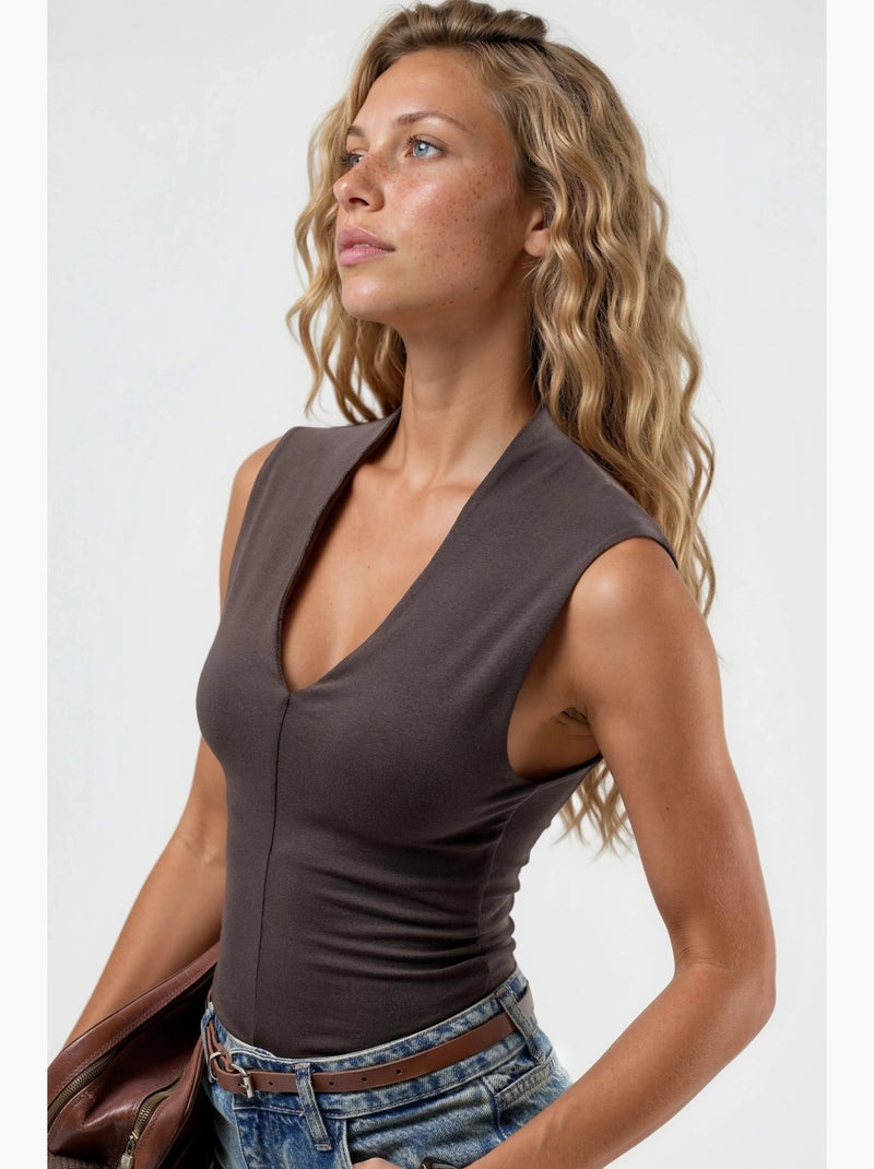 Blouse drapée sans manches avec col en v busem Marron foncé - Kiabi