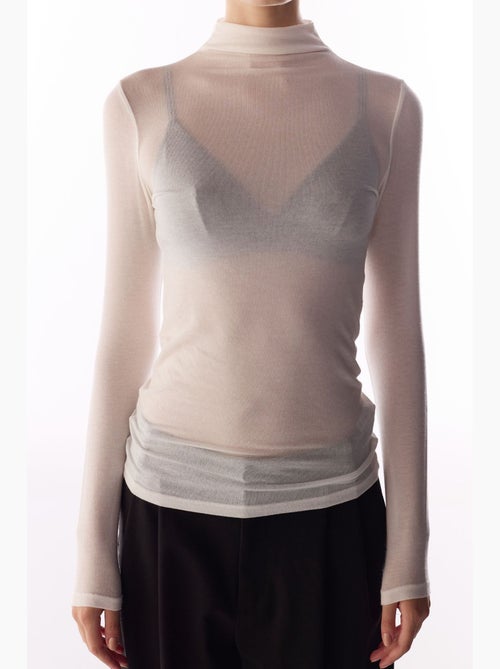 Blouse en cachemire à col montant et manches longues penti - Kiabi