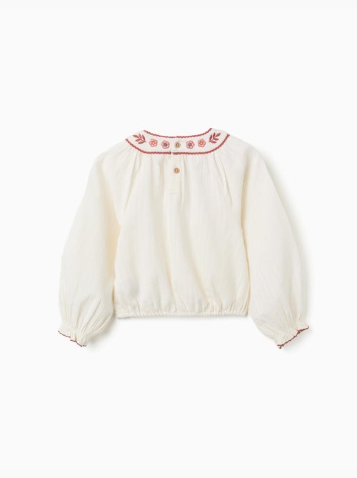 Blouse en coton à manches longues avec col brodé - Kiabi Blouse en coton à manches longues avec col brodé - Kiabi